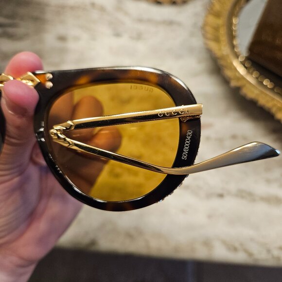 RARE GUCCI HOLLYWOOD FOREVER FOLDING AVIATOR EMBELLISHED CRYSTAL SUNGLASSES